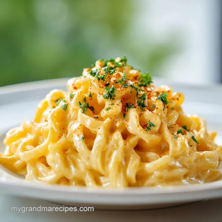 Alfredo sauce coats fettuccine, punctuated by browned chicken. Parsley adds color to the rich, creamy dish.