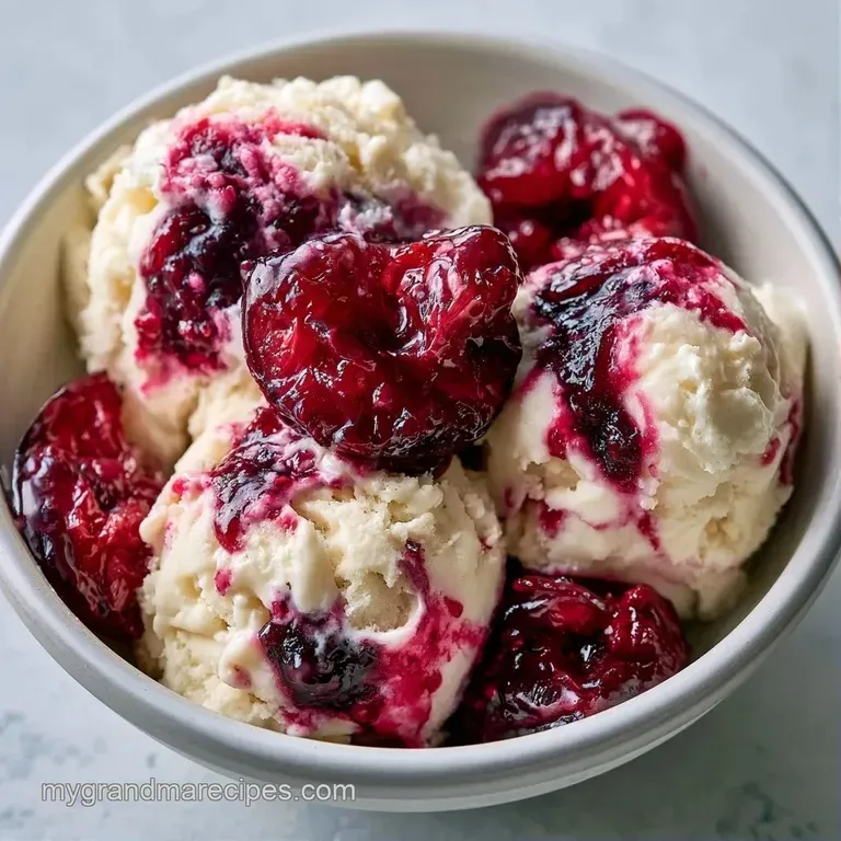 A chilled glass bowl holding a velvety scoop topped with a glistening roasted plum slice and a fresh mint leaf.