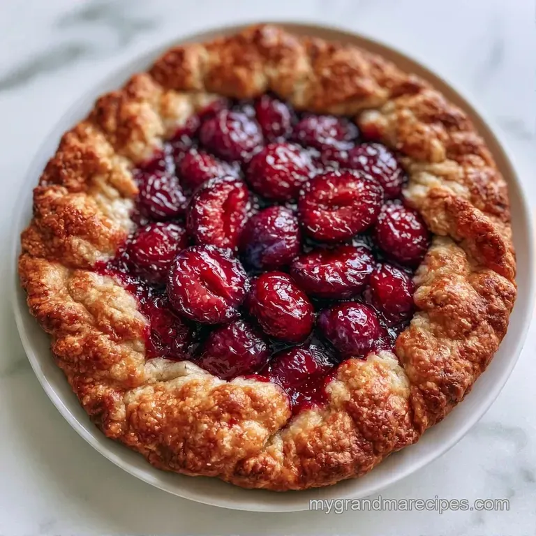 A slice of tart plum pastry on a white ceramic plate, paired with a dollop of white cream and a mint leaf garnish.