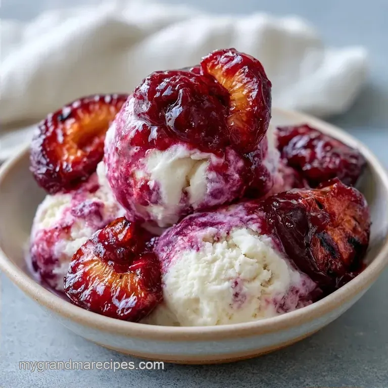 Grilled Plum Swirl Ice Cream with Honey