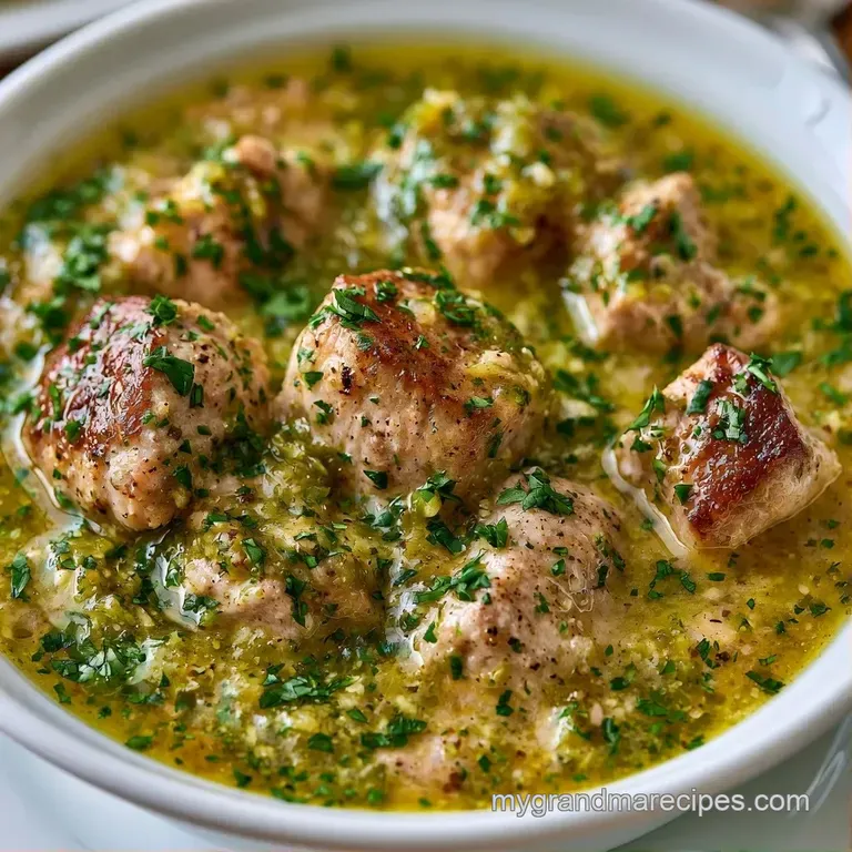 A rustic ceramic bowl of thick green stew topped with fresh cilantro and a squeeze of bright lime on a wood table.
