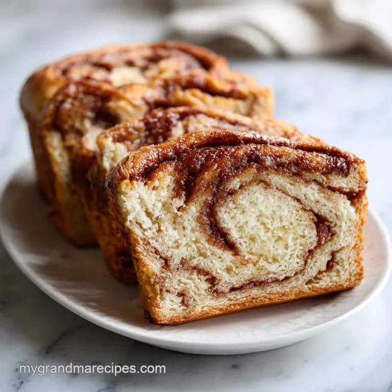 A warm slice of cinnamon swirl bread sits on a rustic wooden board with a mug of steaming coffee.