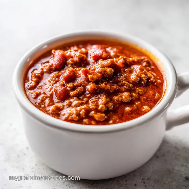 A portion of steaming chili, ladled over a grilled hot dog, topped with mustard. A simple, delicious, and inviting meal.