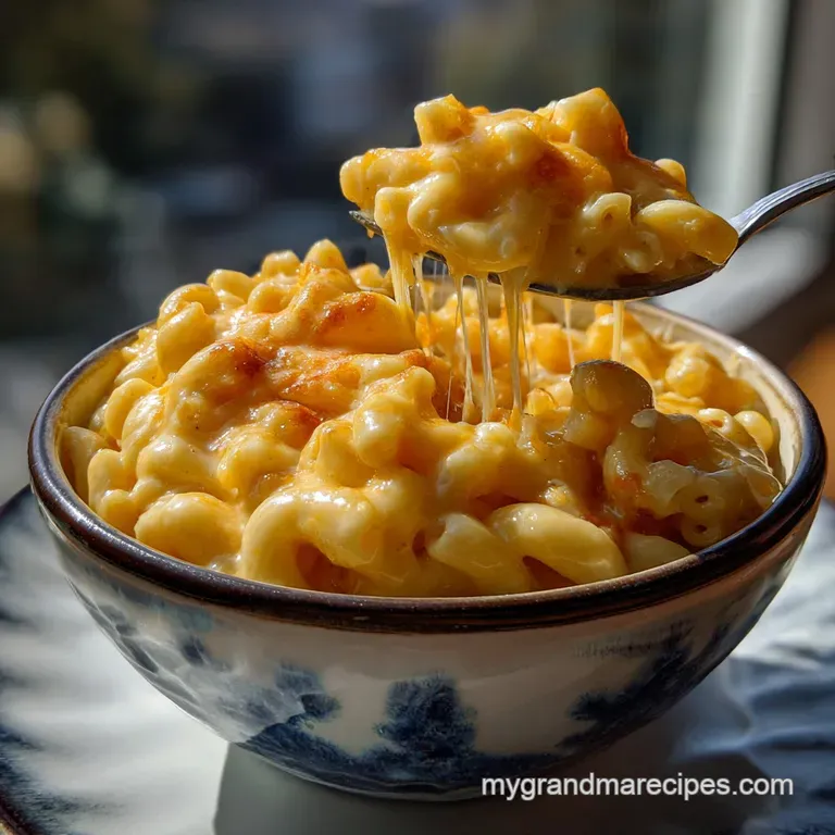 Elegant plate showcasing mac and cheese, artfully garnished with parsley. The rich orange hue of the cheese contrasted wit...