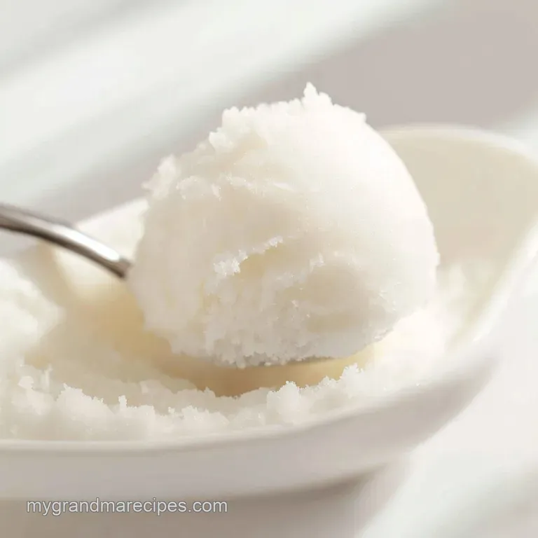 A scoop of frosty white cream on a slate platter, accented by tart blueberries and a fresh mint sprig.