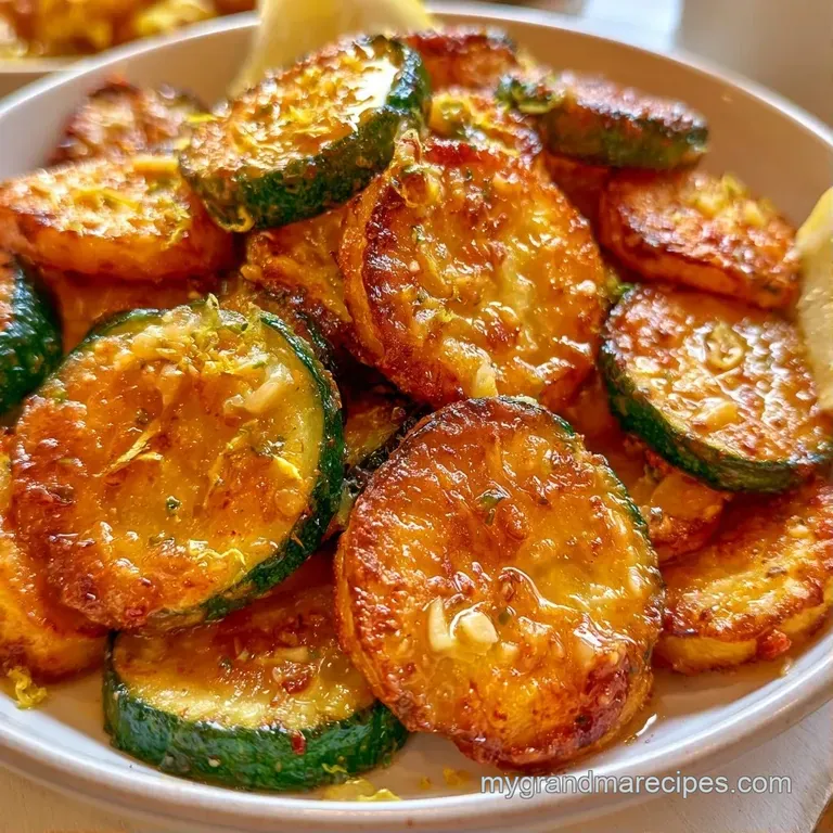 Vibrant green zucchini rounds arranged in a white ceramic bowl, topped with lemon zest and a sprinkle of parsley.