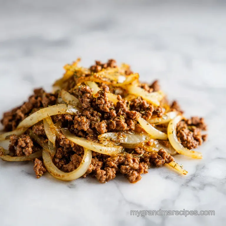 Savory browned beef and vibrant vegetables artfully plated with a sprinkle of crumbled feta and fresh parsley.