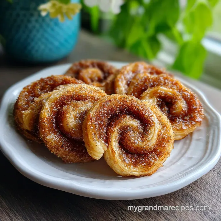 Elegant plate featuring crispy, layered palmiers alongside a small bowl of whipped cream, hinting at their delicate sweetn...