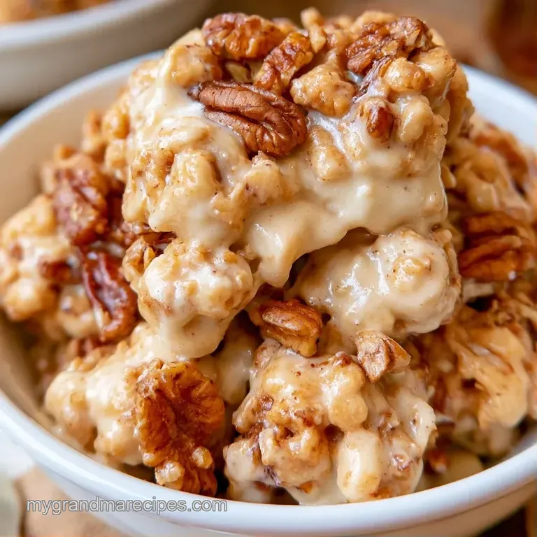 Small mounds of fluffy white candy topped with halved pecans on a marble slab next to a crisp white linen napkin.