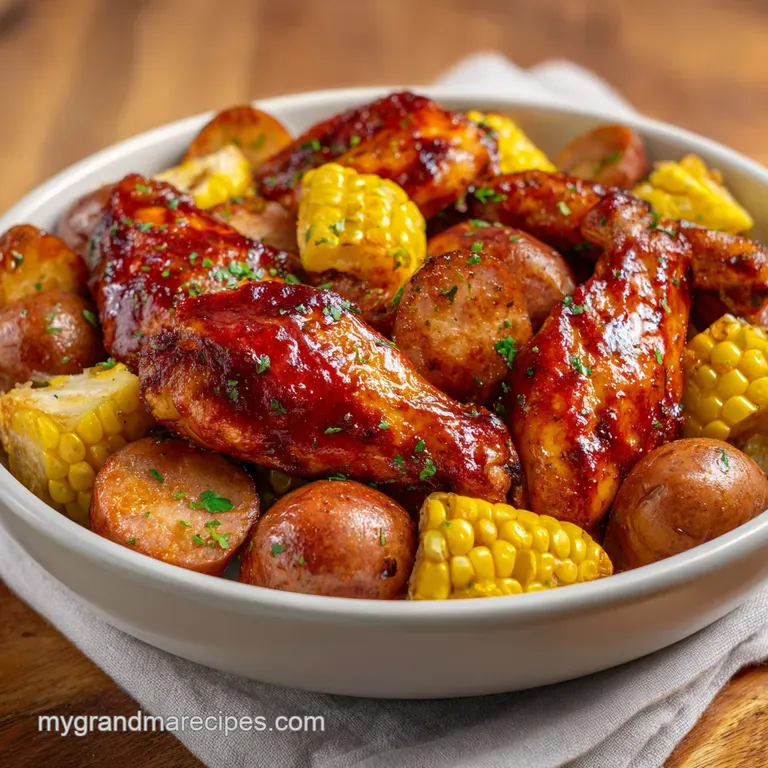 A vibrant platter of crispy wings and sweet corn, glistening with melted butter and sprinkled with fresh parsley.