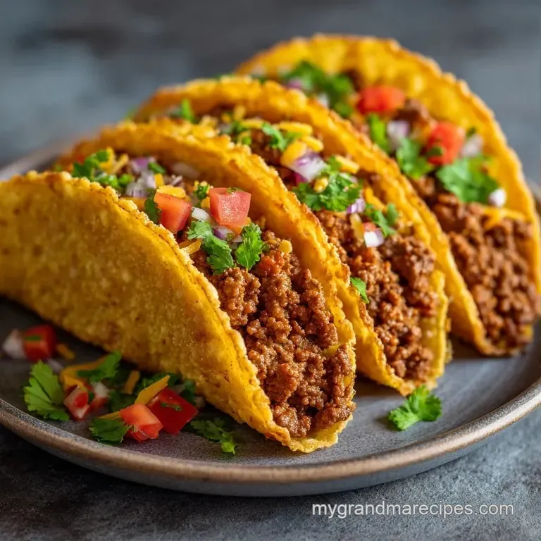 Three loaded tacos on a white platter with side bowls of creamy sour cream, zesty salsa, and lime wedges