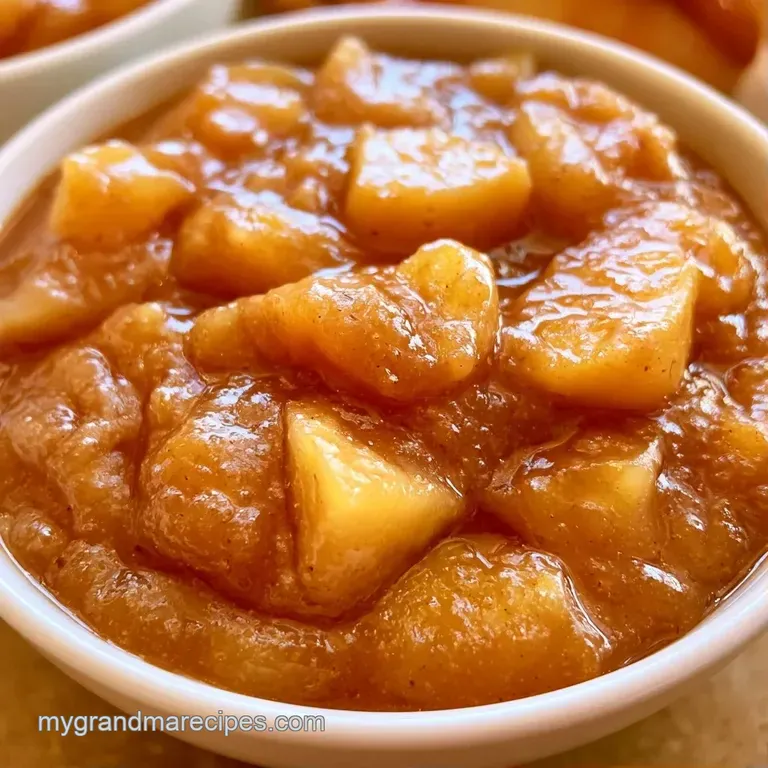 A sleek glass jar of shimmering amber fruit puree garnished with a cinnamon stick and a crisp apple slice.