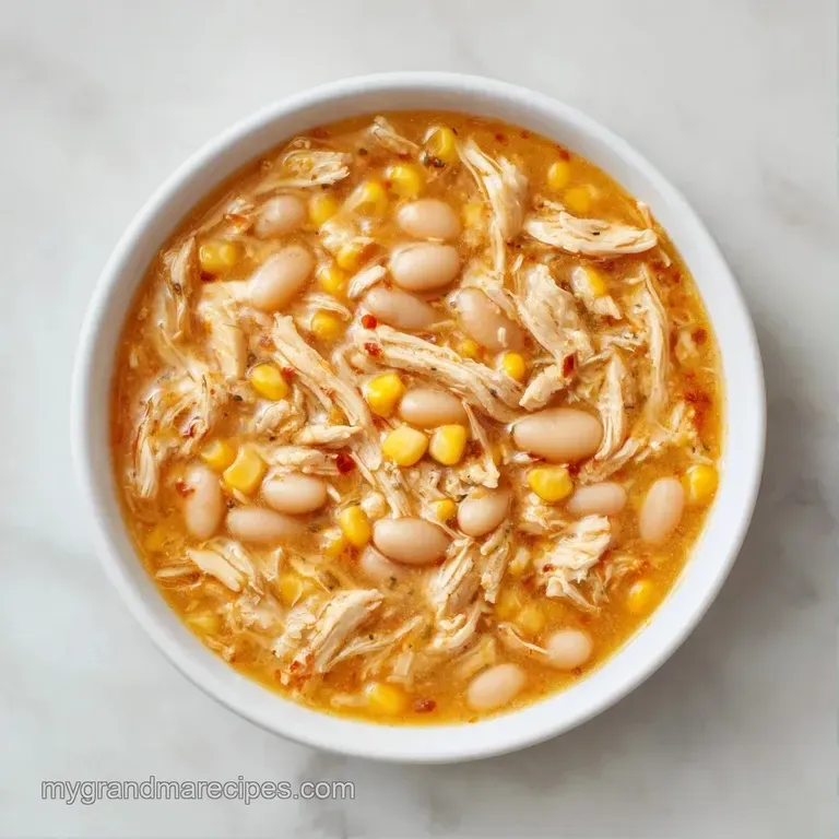 Steaming white bowl of creamy bean stew topped with melted cheese, diced jalape&ntilde;os, and a dollop of sour cream.