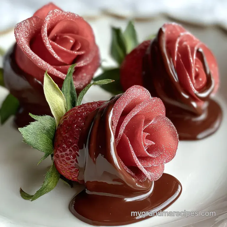 Delicious Strawberry Roses with Chocolate Sauce for Valentines Day Dessert Idea