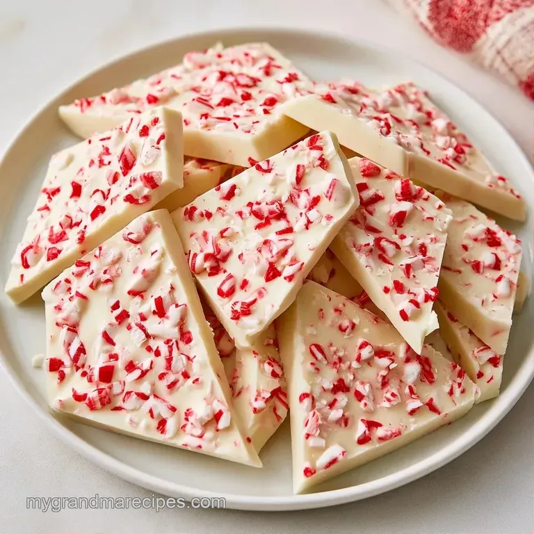 Ivory-colored confection squares stacked on a marble slab, garnished with fresh mint leaves and red candy bits.