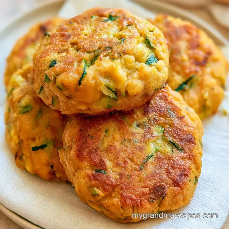 Seared vegetable patties on a white ceramic plate paired with a side of creamy dip and a sprinkle of fresh herbs.